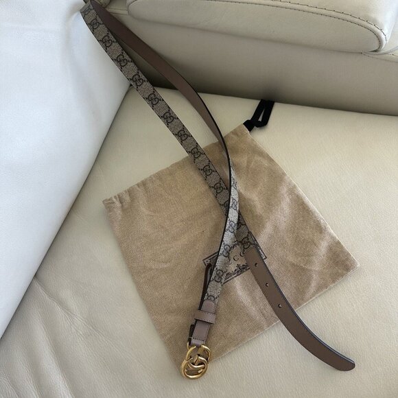 NEW GUCCI 430$ GG Marmont Belt In Beige GG Supreme & Pink Leather 110 Cm 40 In main image 4